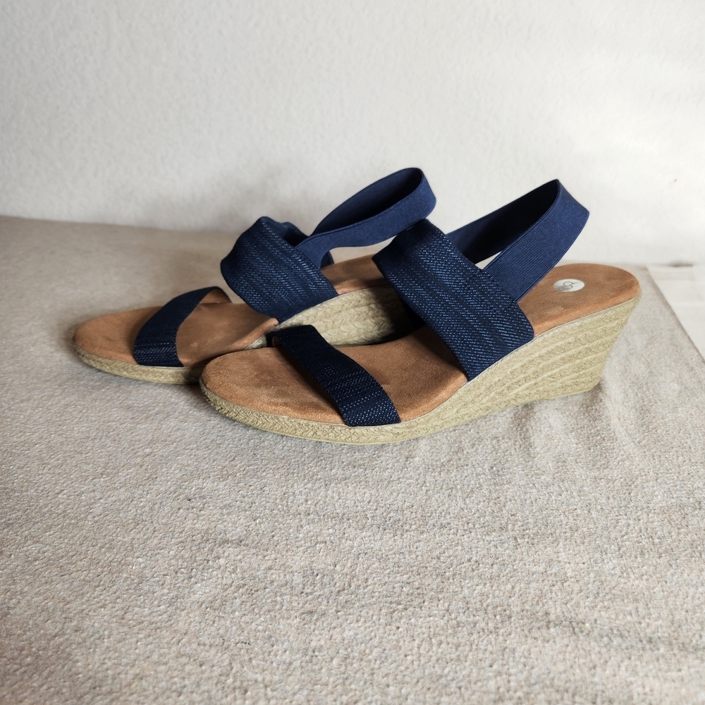 Navy Blue Womens 8 1/2 Espadrille Sandals Denim Look Suede Sole - Picture 2 of 8